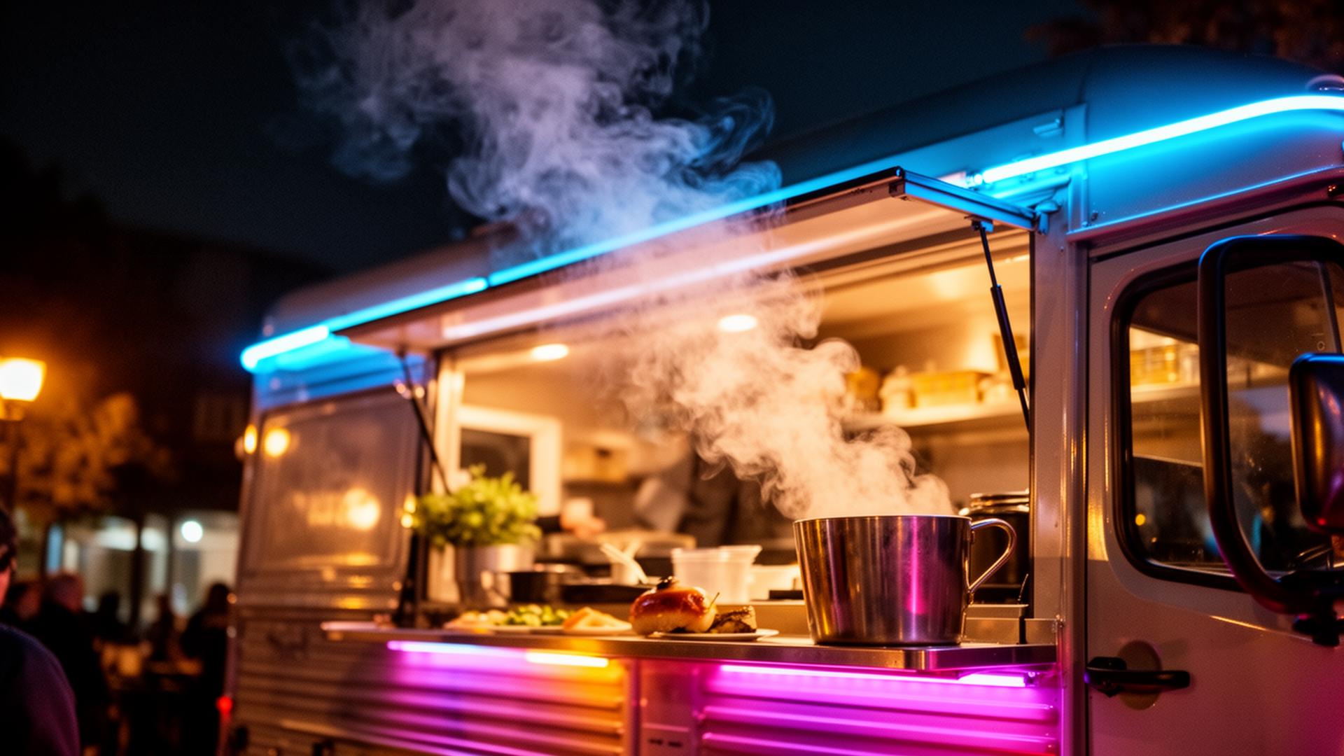 Food trucks at night